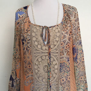 Anthro lacey top with paisley & geometric patterns